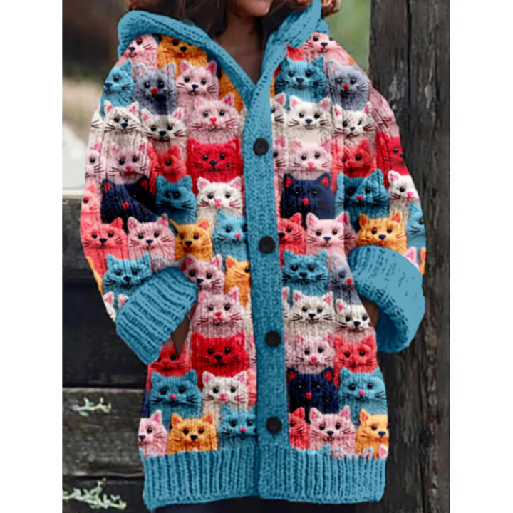 Ophra | Knitted Winter Warm Cat Pattern Cardigan For Women