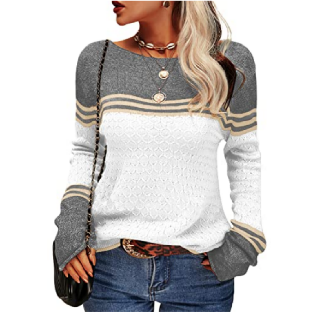 Waka | Warm Stripped Boat Neck Knitted Sweatshirt For Women