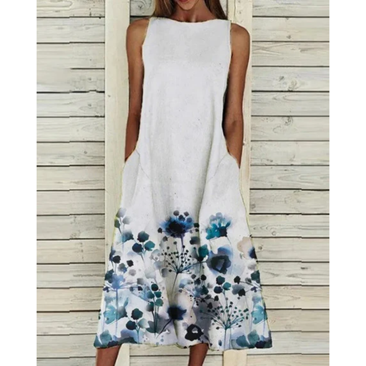 Quiana | Summer Floral Sleeveless Midi Dress For Women