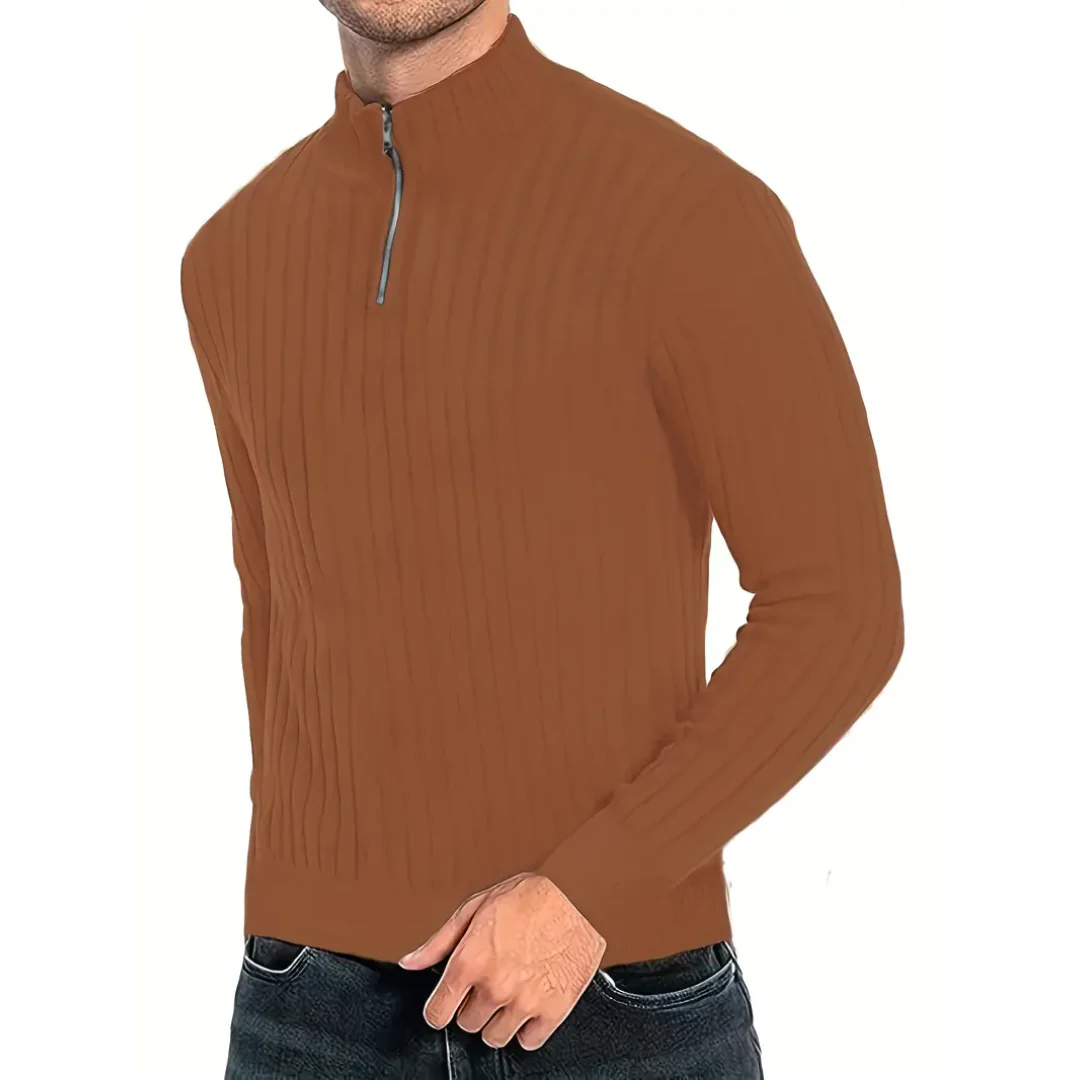 Guy | Warm Slim Fit Half Zip Ribbed Sweater For Men