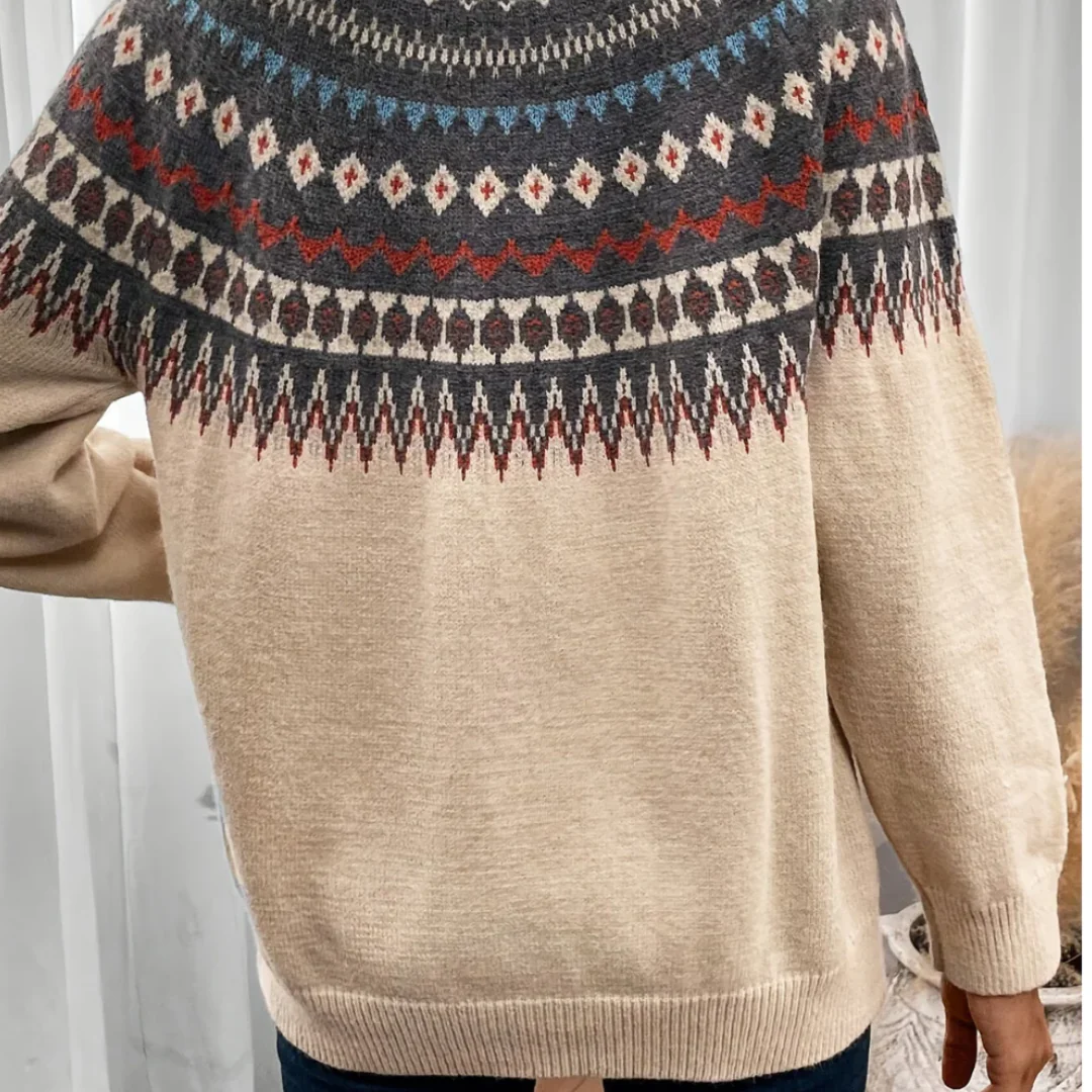 Fallyn | Casual Boho Print Round Neck Sweater For Women