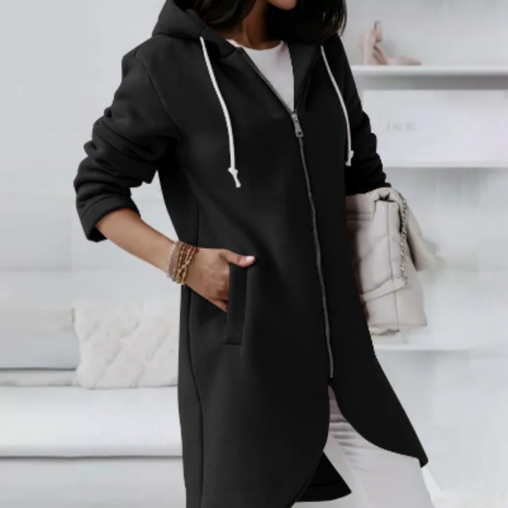 Ardria | Warm Zip Up Long Hooded Jacket For Women