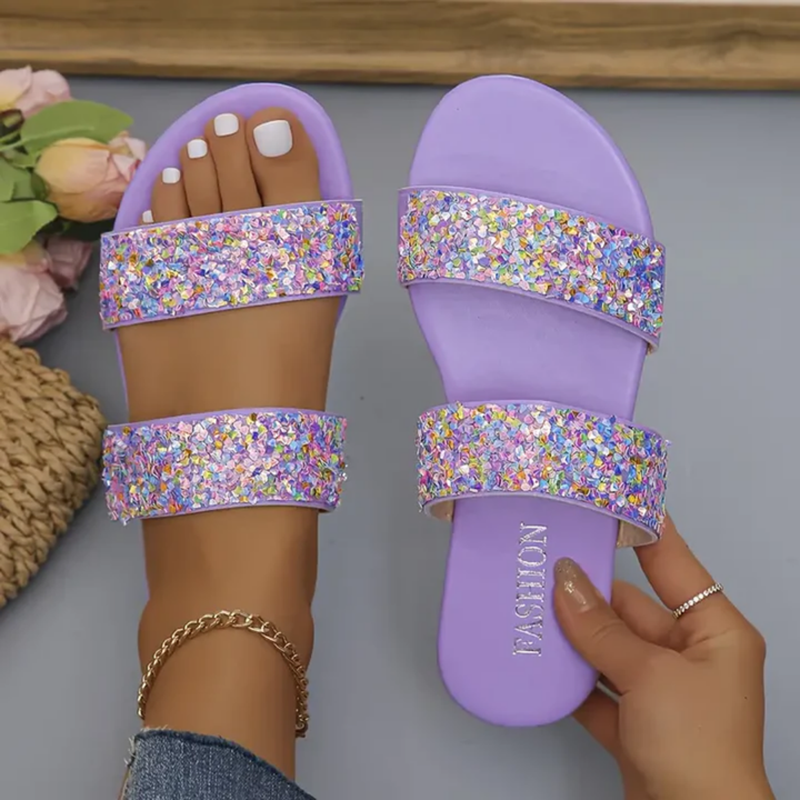 Brendah | Summer Sequin Slip On Sandals For Women