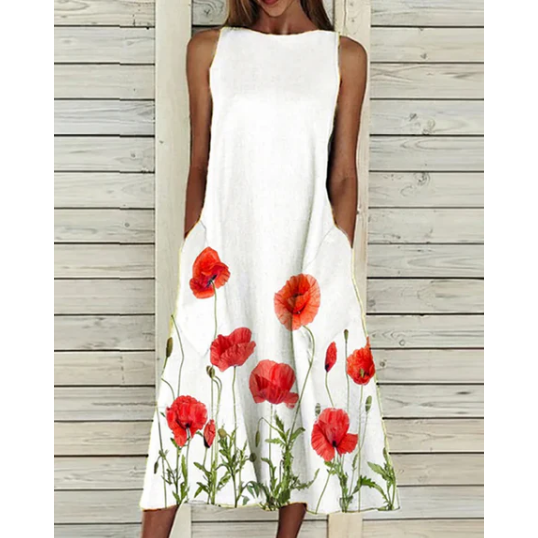 Quiana | Summer Floral Sleeveless Midi Dress For Women