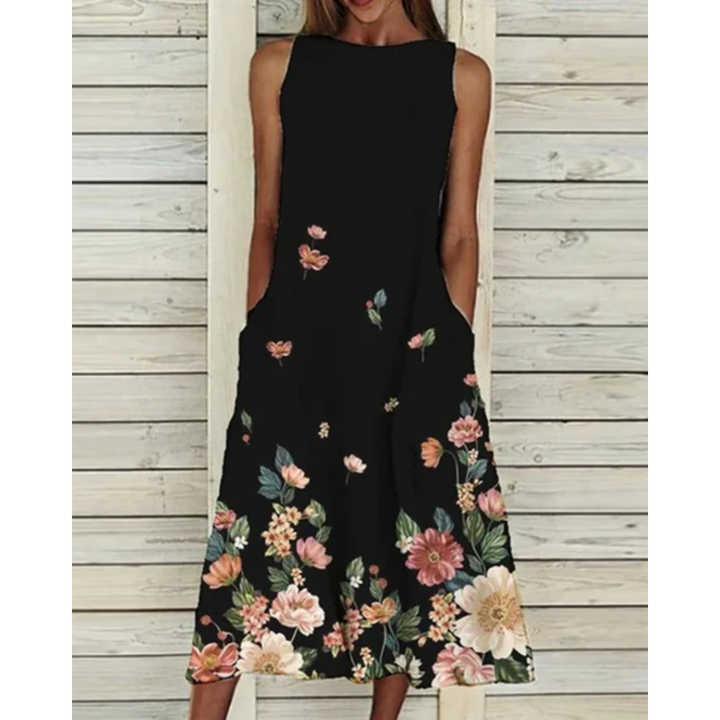 Quiana | Summer Floral Sleeveless Midi Dress For Women