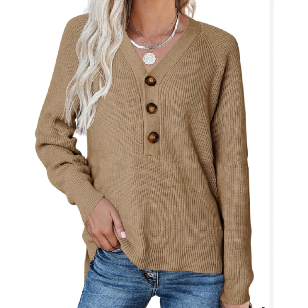 Fannie | Warm V Neck Ribbed Sweater For Women