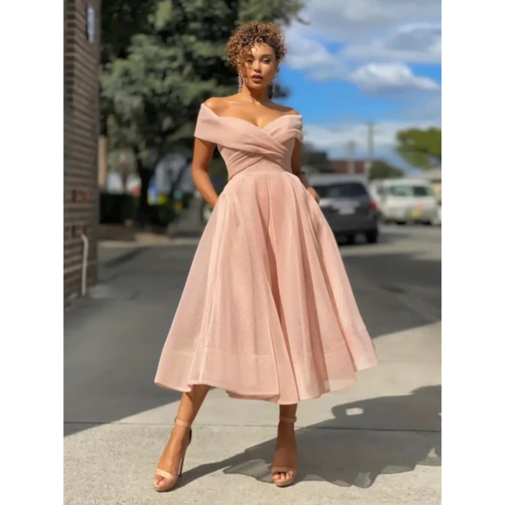 Khai | Wedding Guest Off The Shoulder Midi Dress For Women