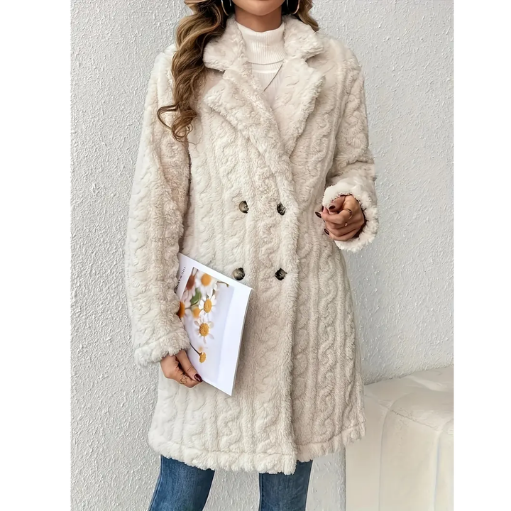 Kelya | Chic Double Breasted Cable Knit Coat For Women