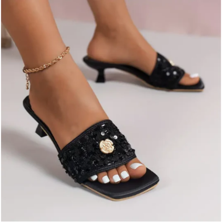 Champei | Evening Sequin Orthopedic Heels Sandal For Women