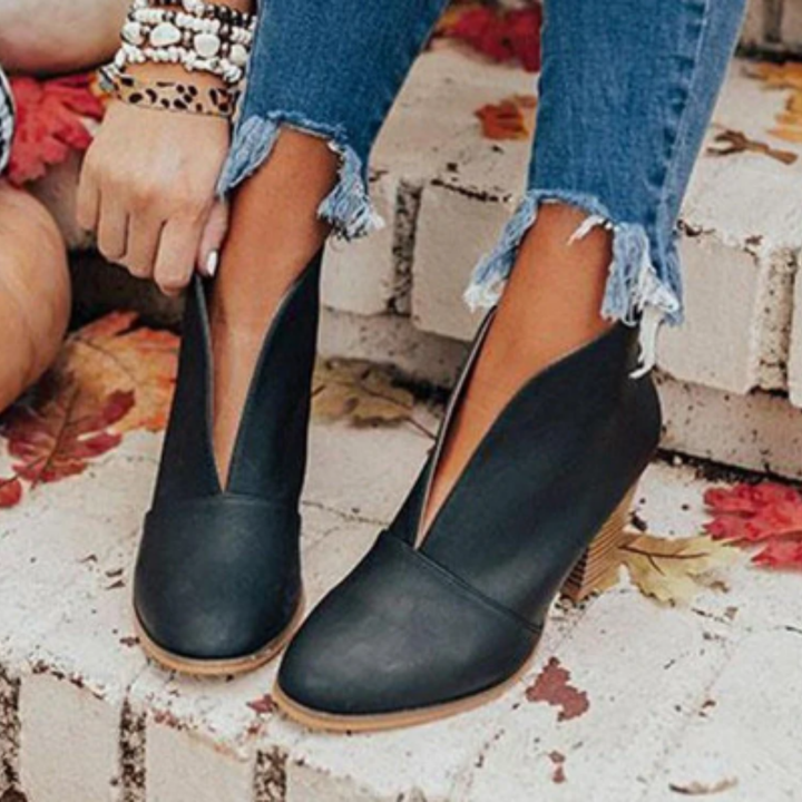 Xeni | Stylish Slip On Ankle Heeled Boots For Women