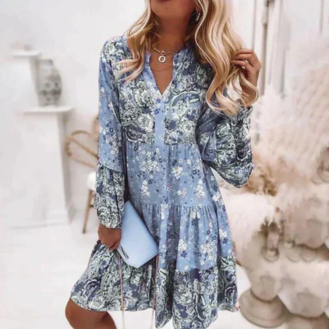 Selena | Floral Long Sleeve Smock Mini Dress For Women