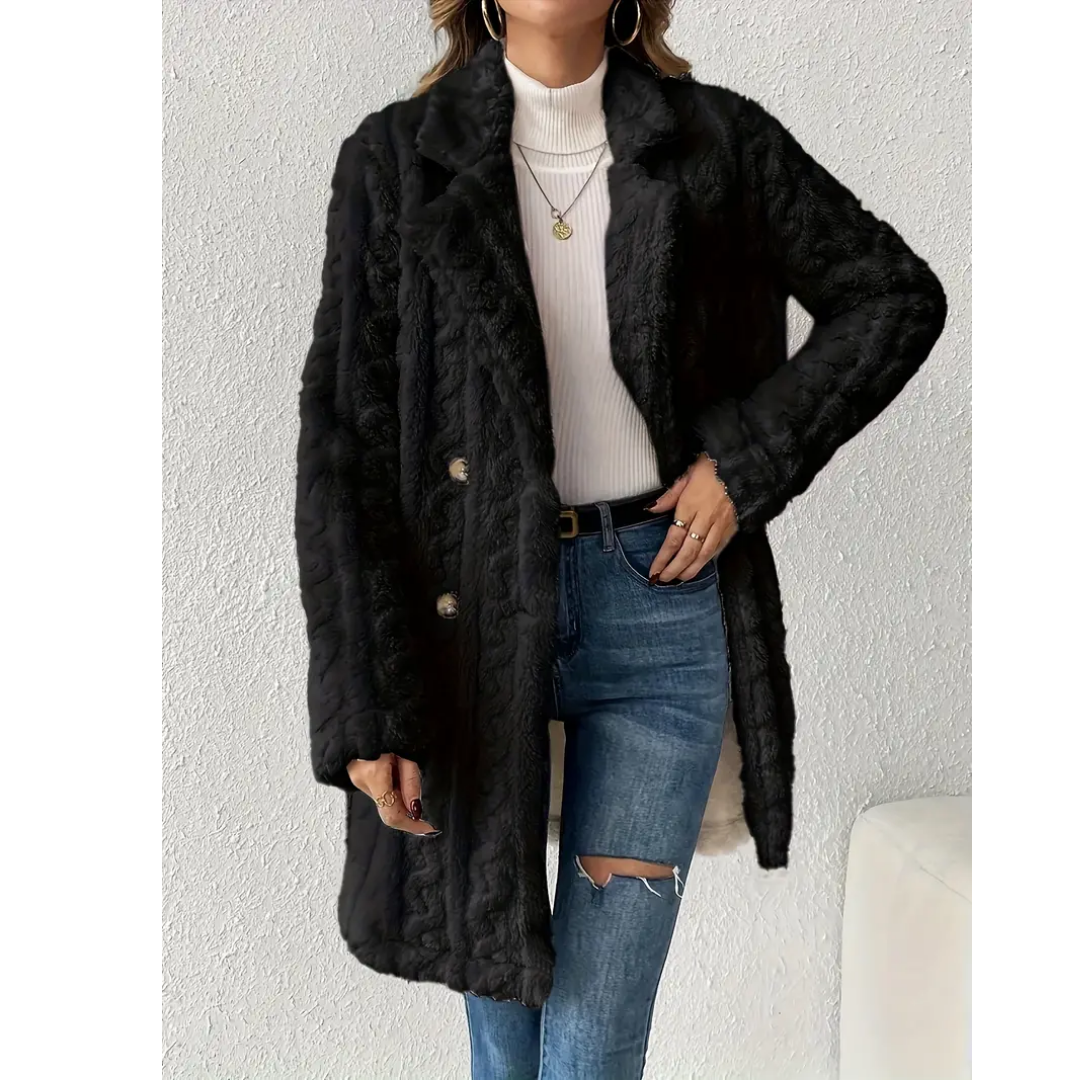 Kelya | Chic Double Breasted Cable Knit Coat For Women