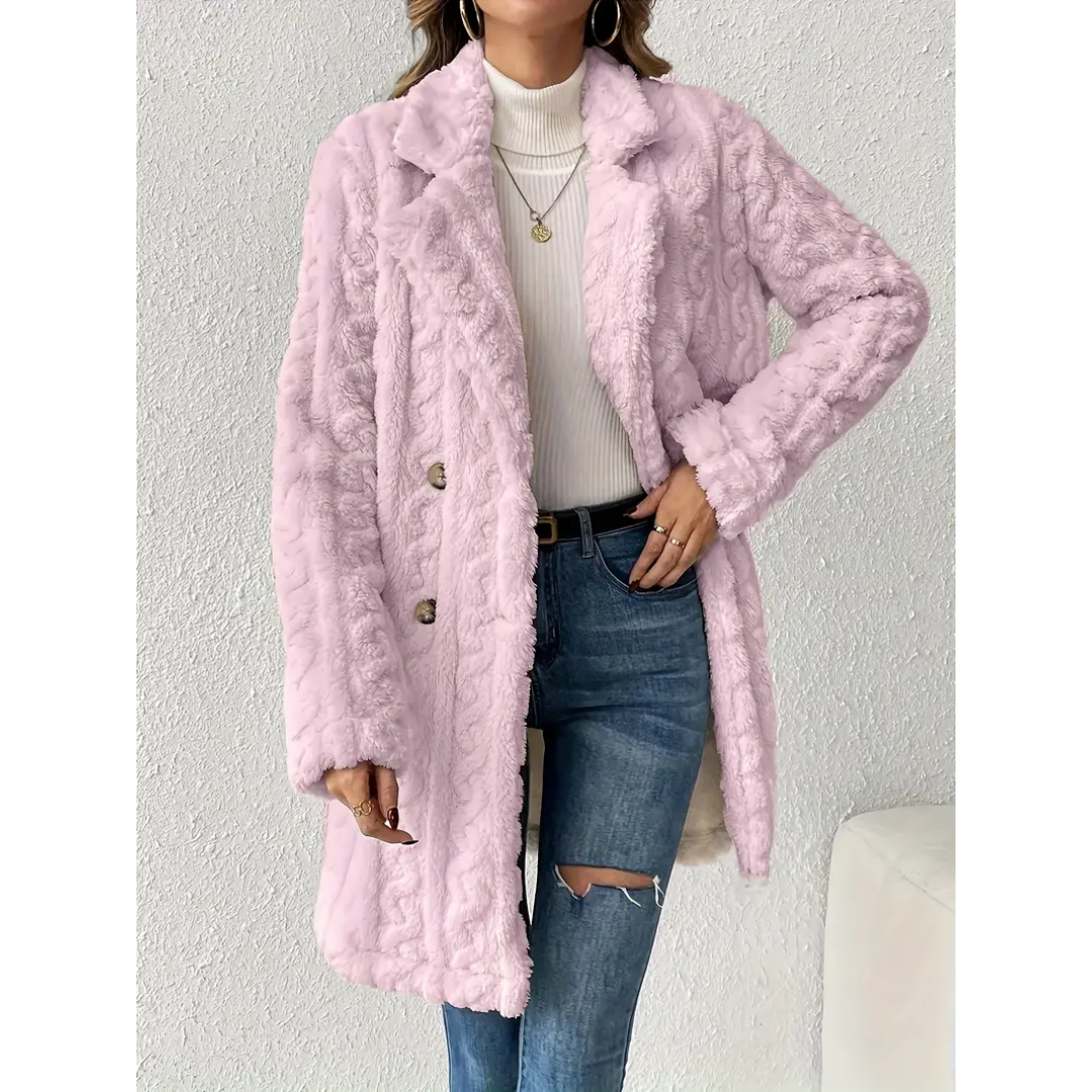 Kelya | Chic Double Breasted Cable Knit Coat For Women