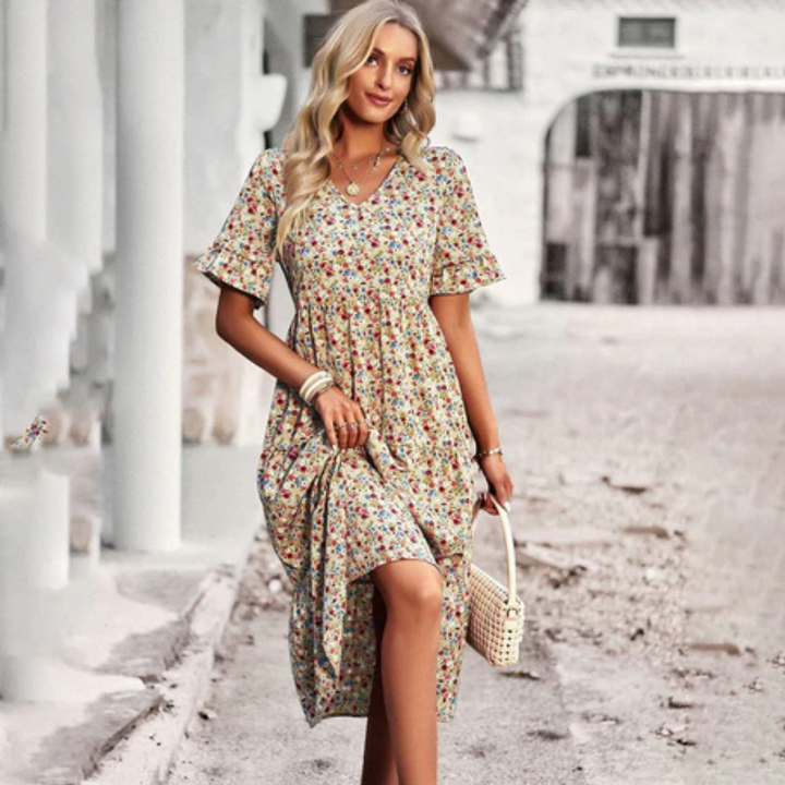 Kori | Summer Printed Smock Midi Dress For Women