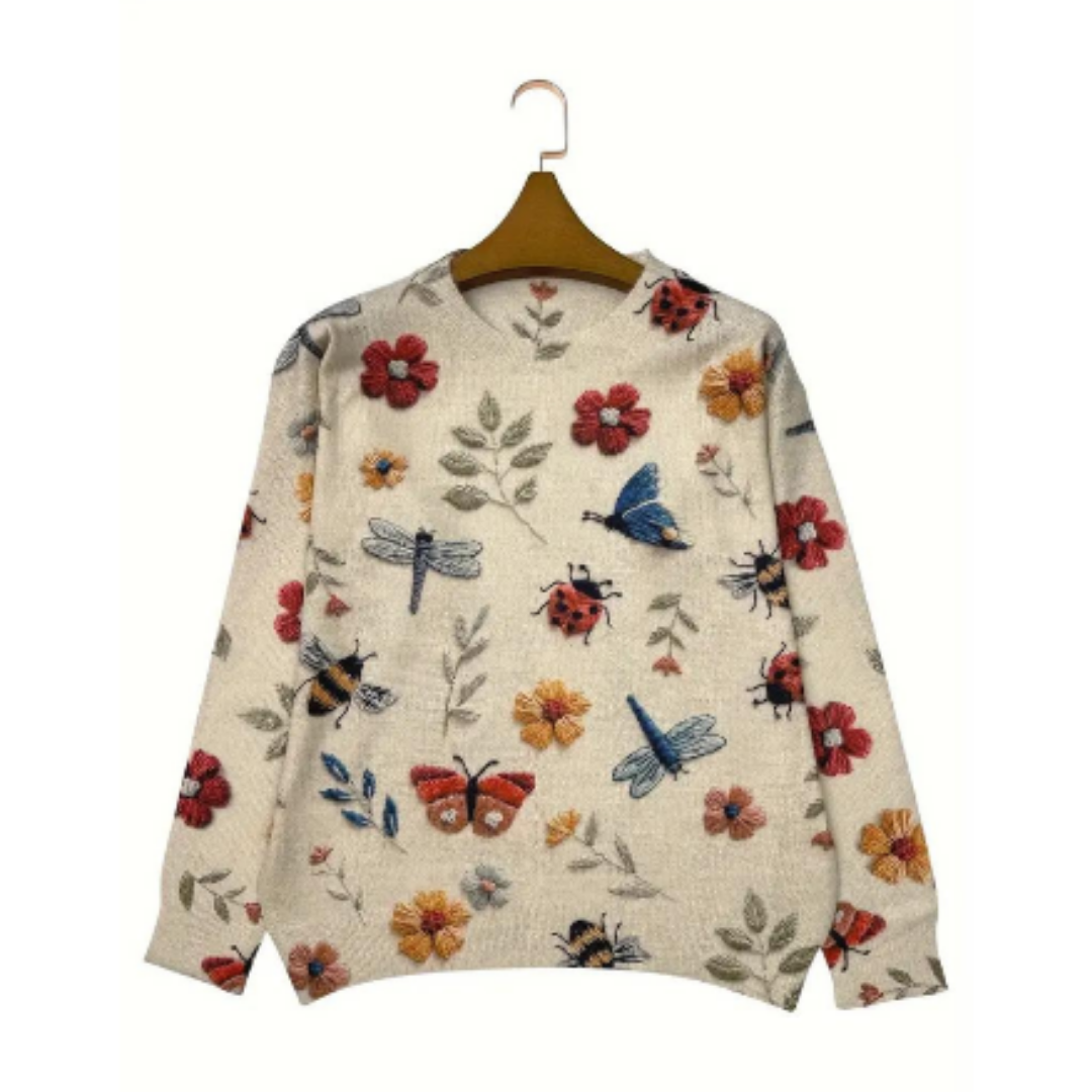 Violenta | Comfortable Floral Round Neck Sweater For Women