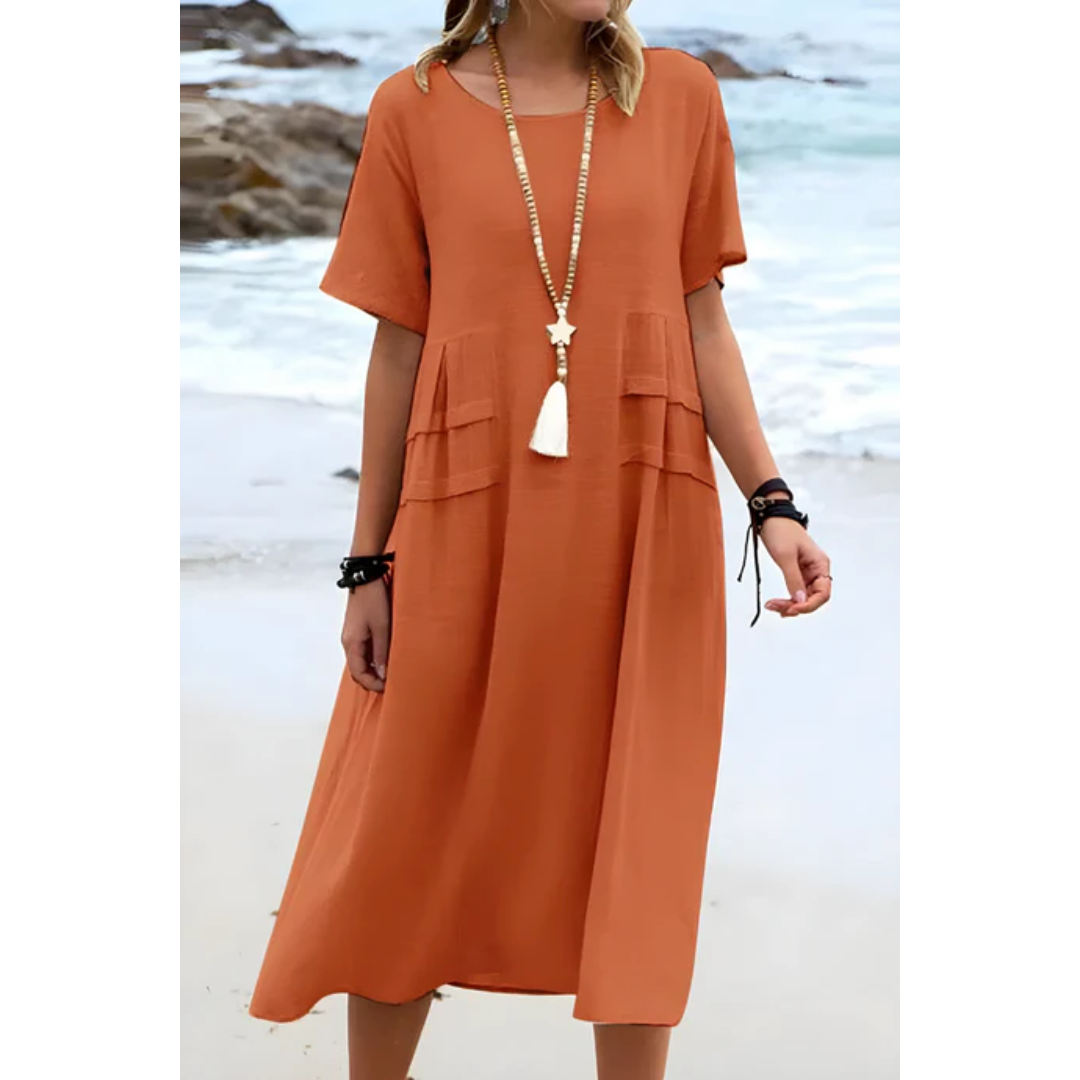 Raelyn | Summer Beach Round Neck Midi Dress