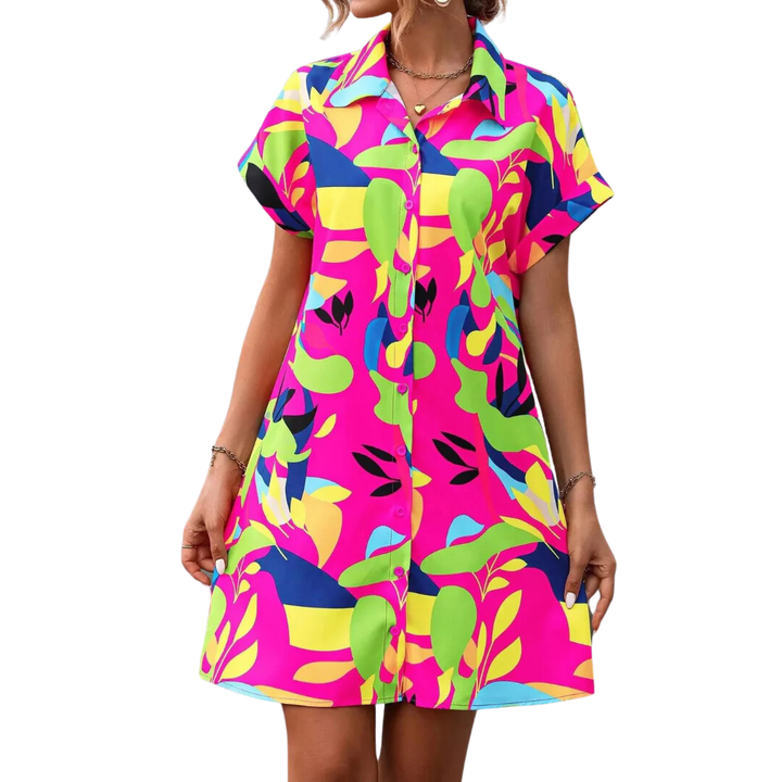 Vada | Summer Abstract Button Down Mini Dress For Women