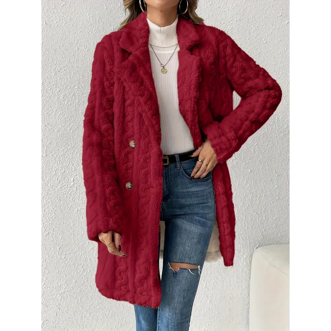 Kelya | Chic Double Breasted Cable Knit Coat For Women