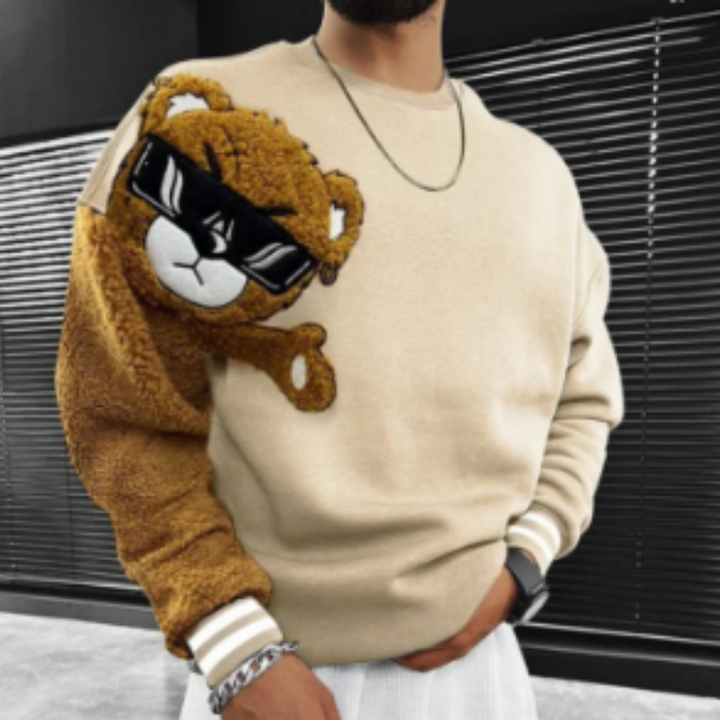 Rapoto | Warm Bear Detail Round Neck Sweater For Men