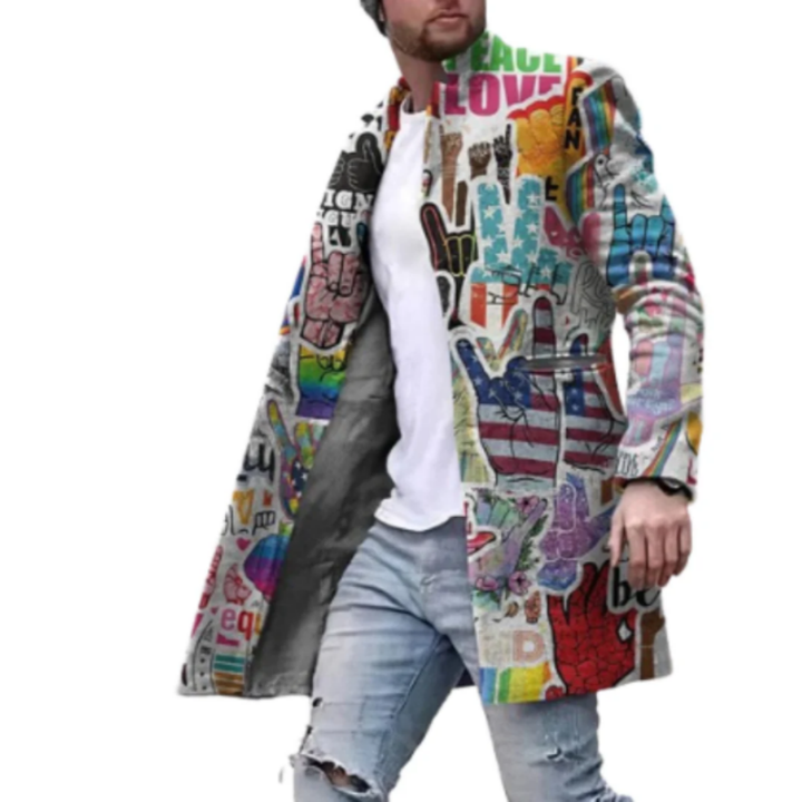 Stalingrad | Warm Graffiti Print Long Coat For Men