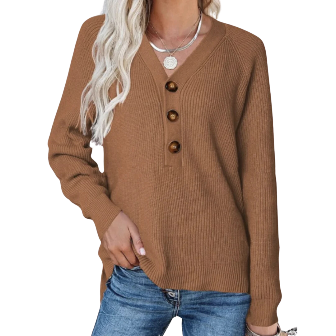 Fannie | Warm V Neck Ribbed Sweater For Women