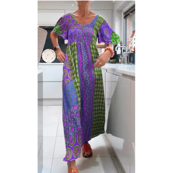 Jorani | Summer Printed Round Neck Midi Dress For Women