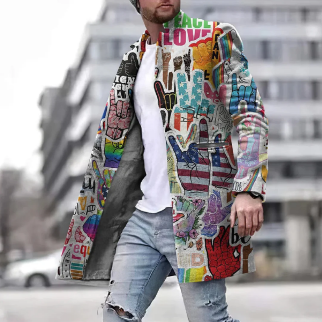 Stalingrad | Warm Graffiti Print Long Coat For Men