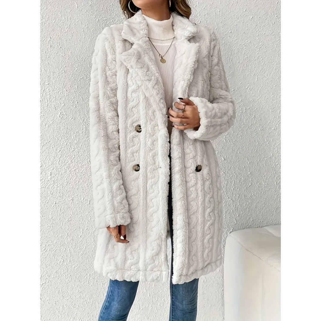 Kelya | Chic Double Breasted Cable Knit Coat For Women