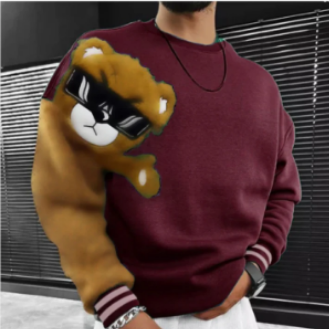 Rapoto | Warm Bear Detail Round Neck Sweater For Men