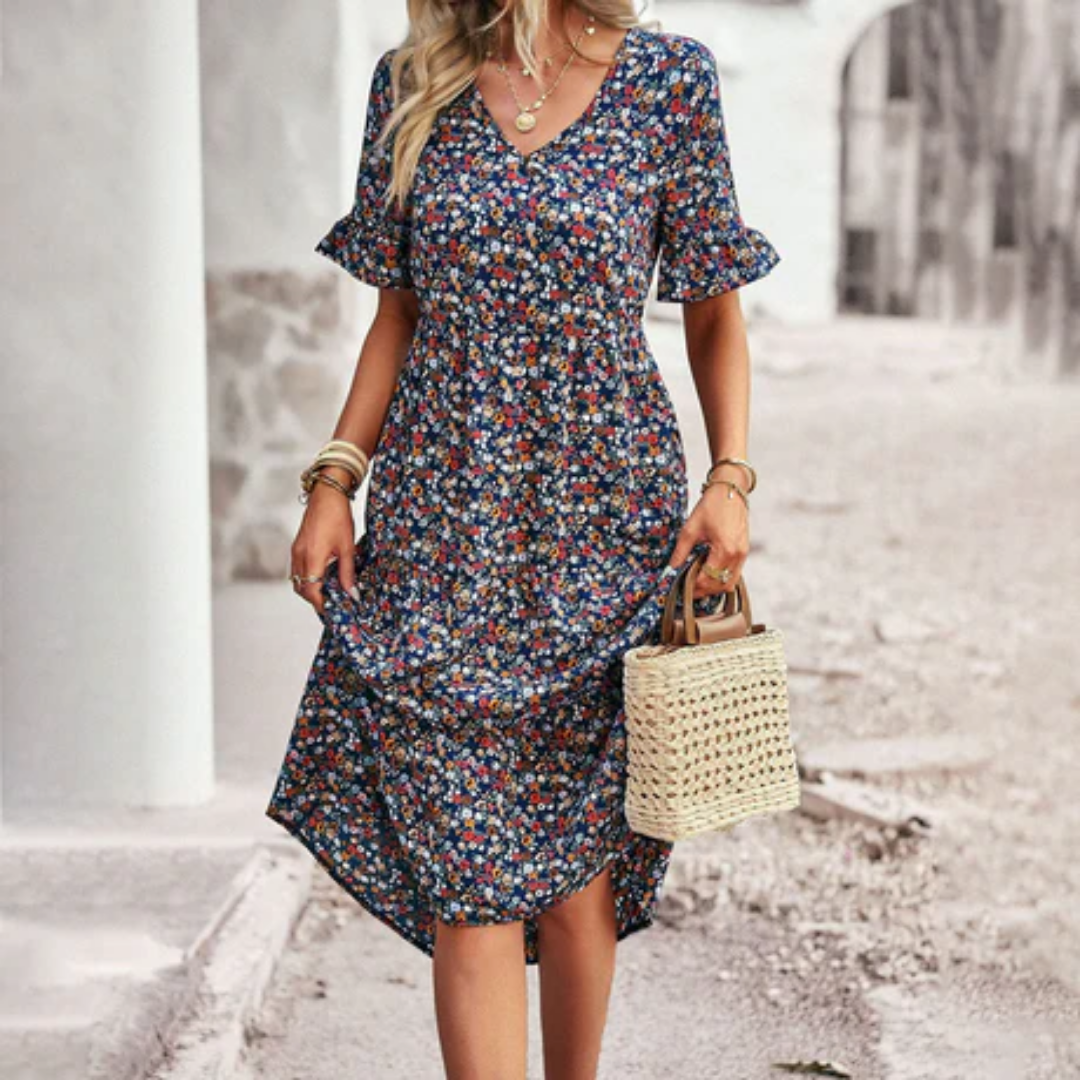 Kori | Summer Printed Smock Midi Dress For Women