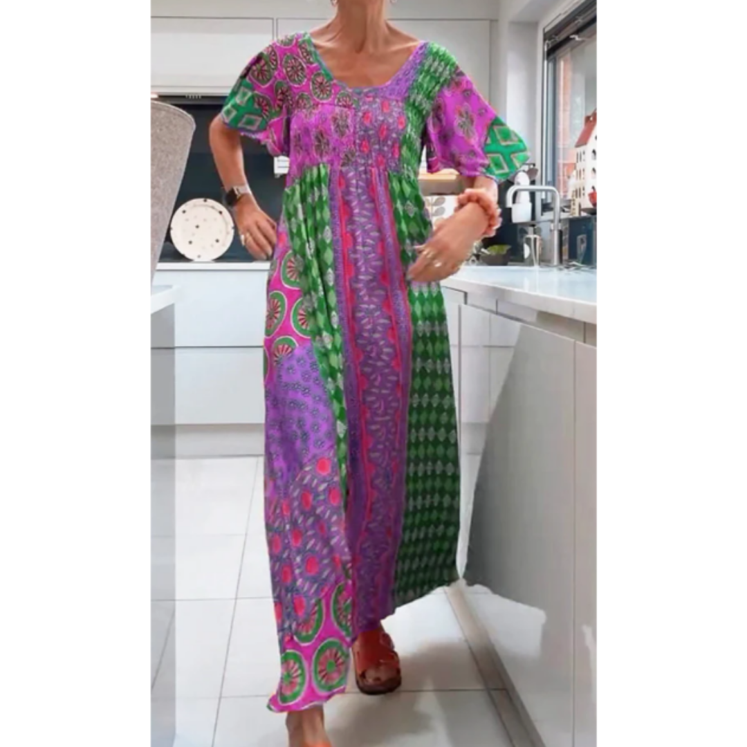 Jorani | Summer Printed Round Neck Midi Dress For Women