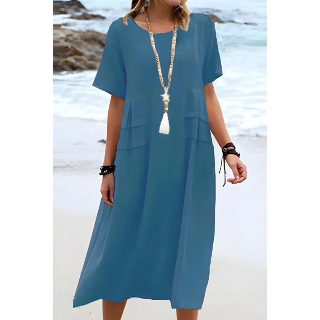 Raelyn | Summer Beach Round Neck Midi Dress