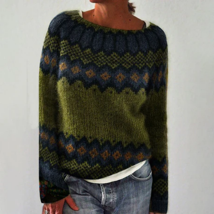 Neruda | Winter Warm Vintage Boat Neck Knitted Sweater For Women