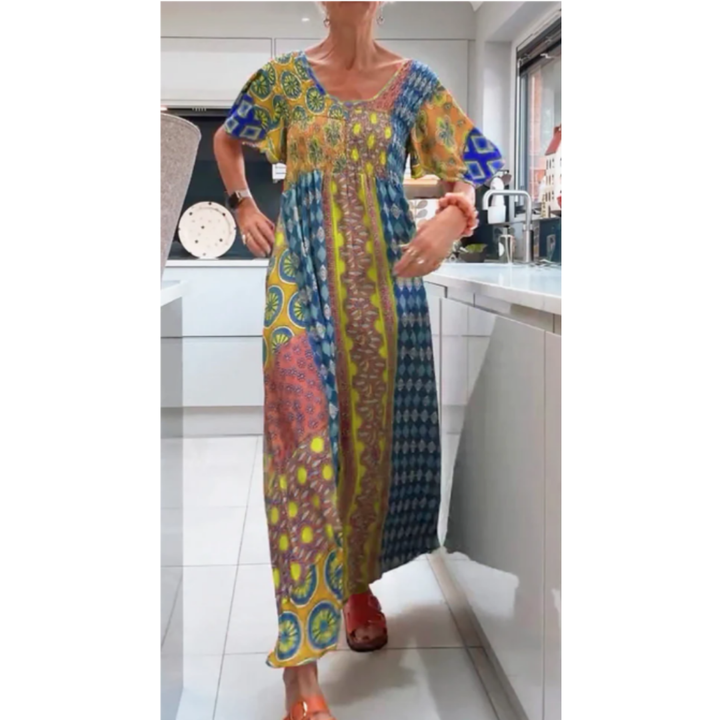 Jorani | Summer Printed Round Neck Midi Dress For Women