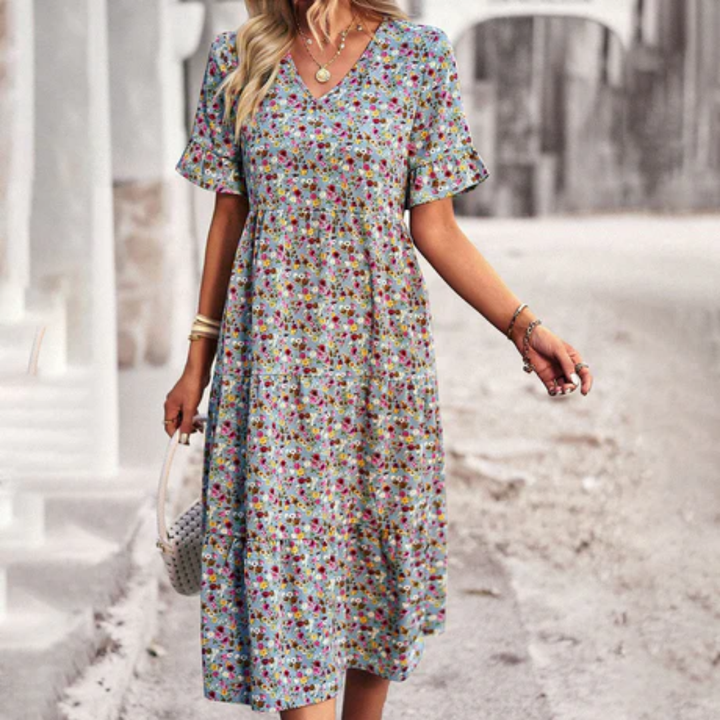 Kori | Summer Printed Smock Midi Dress For Women