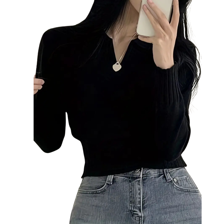 Kenzi | Chic Knitted Collared Cropped Sweater For Women