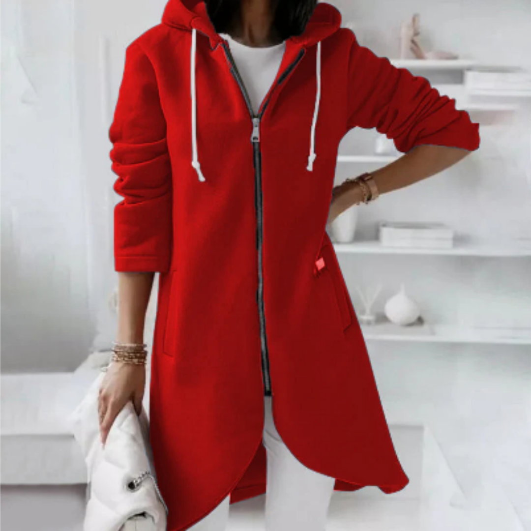 Ardria | Warm Zip Up Long Hooded Jacket For Women