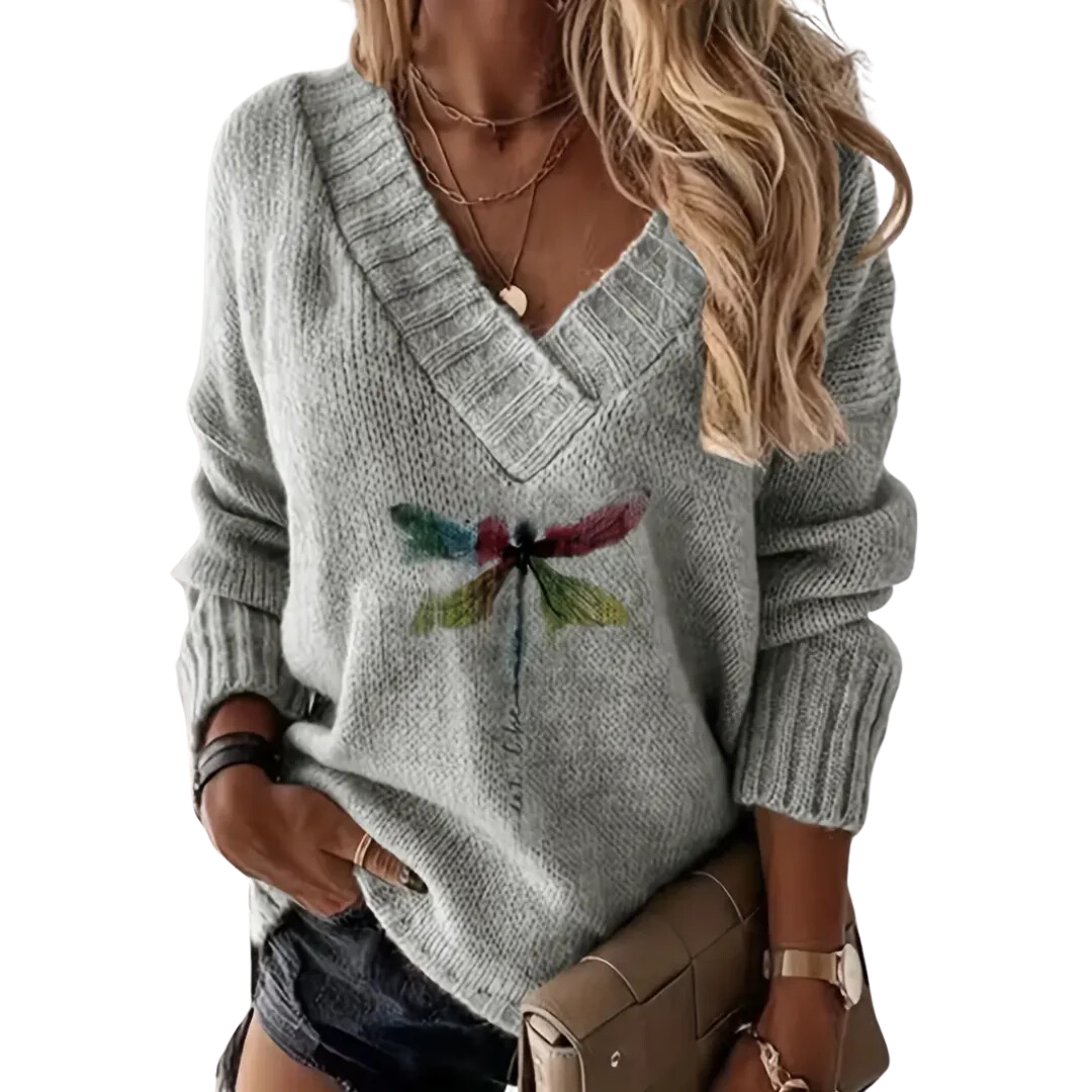 Elda | Warm Printed V Neck Knitted Sweater For Women