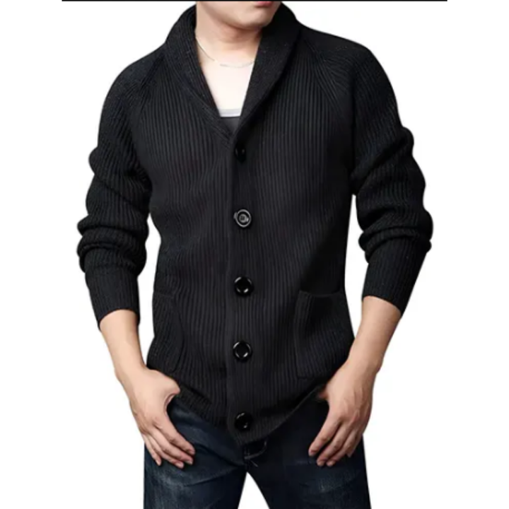 Viorel | Warm Shawl Collar Ribbed Cardigan For Men