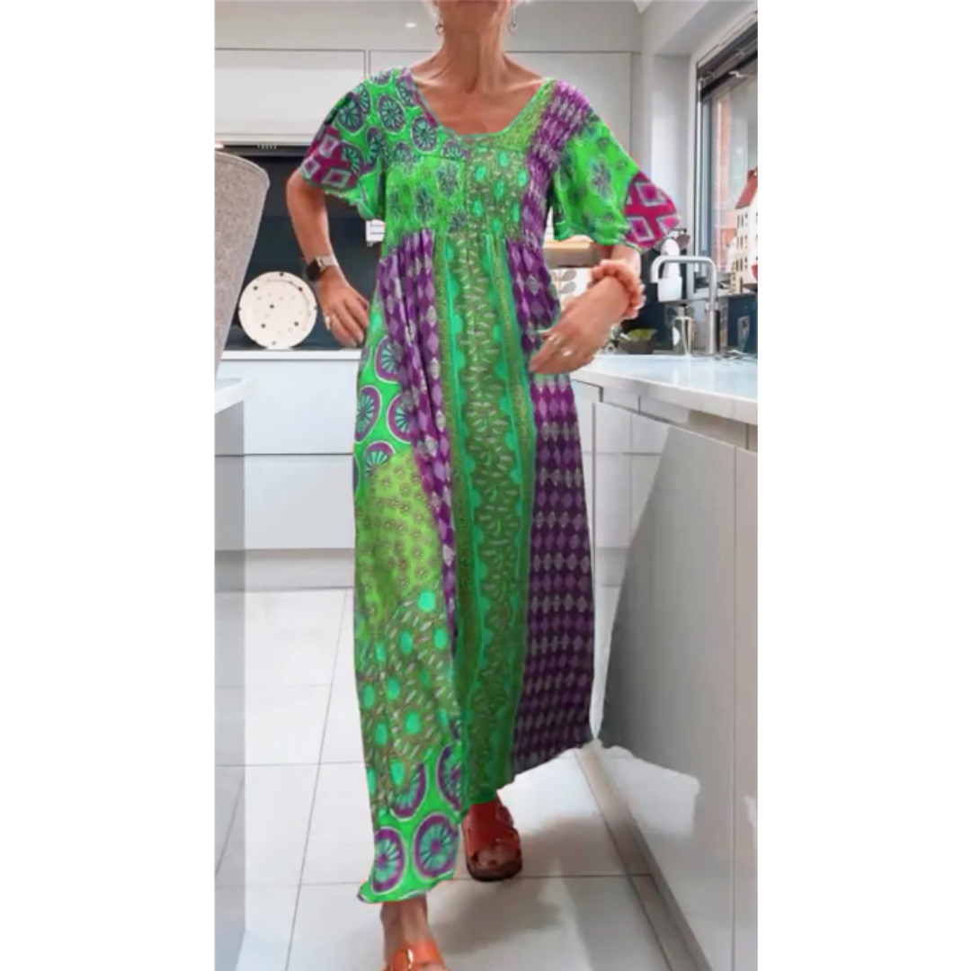 Jorani | Summer Printed Round Neck Midi Dress For Women