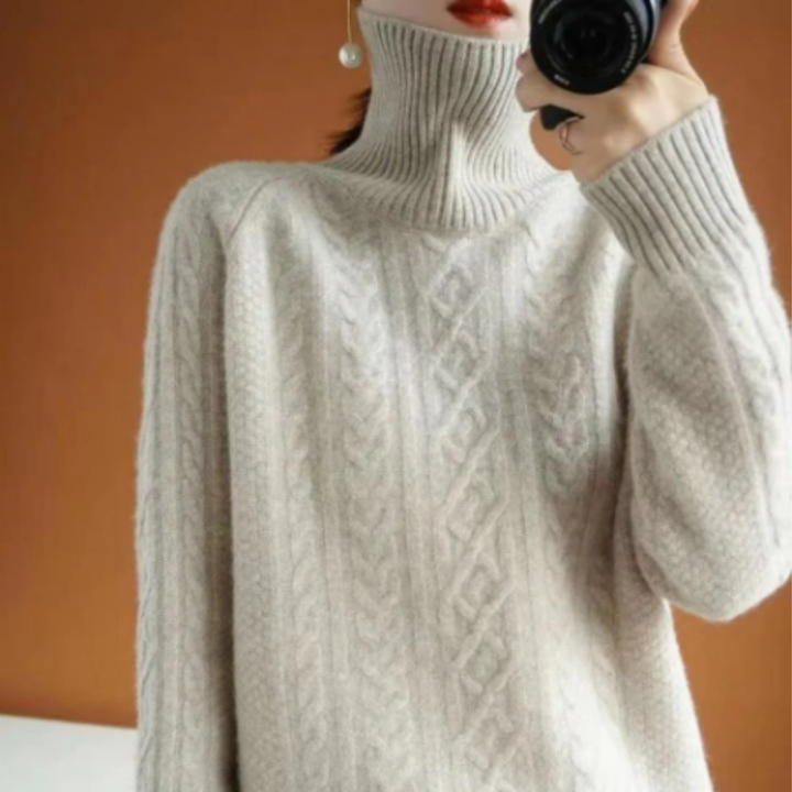 Tommie | Warm Turtle Neck Cable Knit Sweater For Women