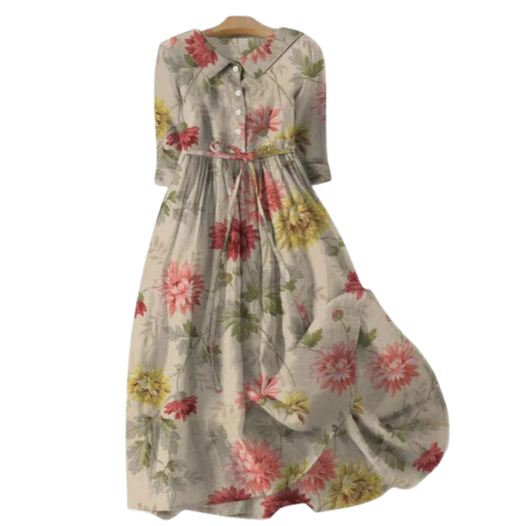 Harpie | Summer Floral Vintage 3 4 Sleeve Midi Dress For Women