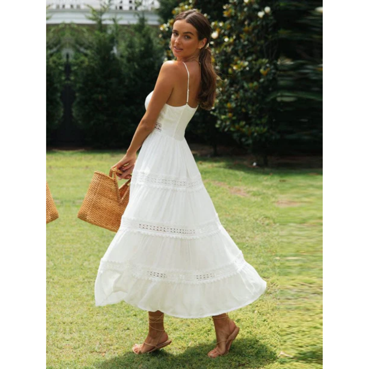 Sasha | White Boho Midi Dress For Women