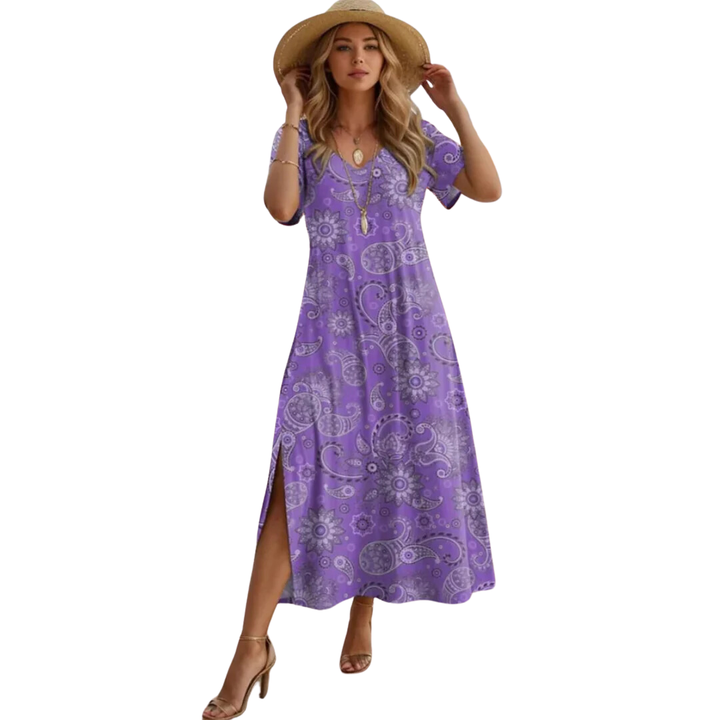 Valencia | Summer Boho Midi Dress With Slit For Women