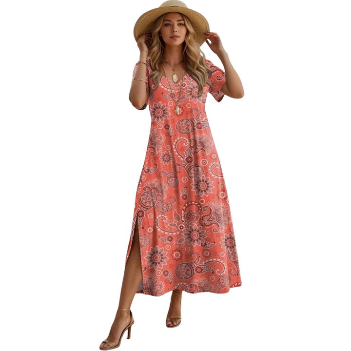 Valencia | Summer Boho Midi Dress With Slit For Women