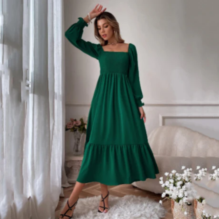 Orra | Summer Puffed Long Sleeve Midi Dress For Women