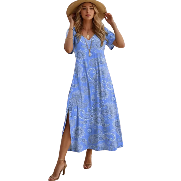 Valencia | Summer Boho Midi Dress With Slit For Women