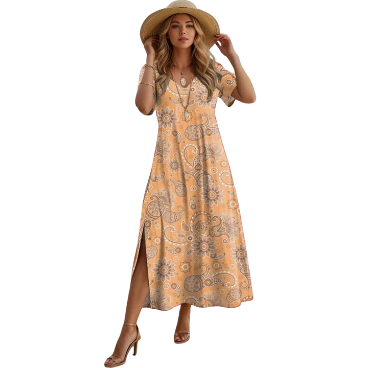 Valencia | Summer Boho Midi Dress With Slit For Women