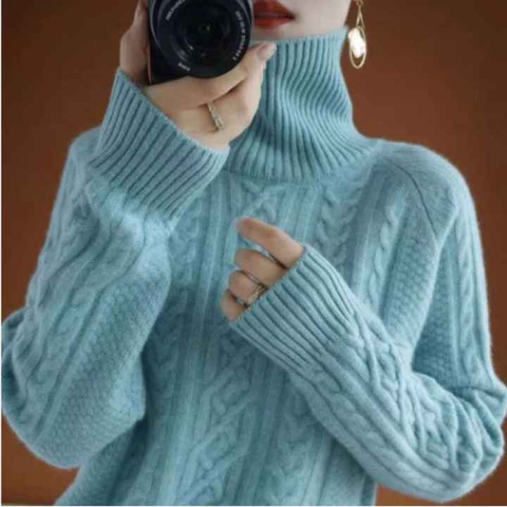 Tommie | Warm Turtle Neck Cable Knit Sweater For Women