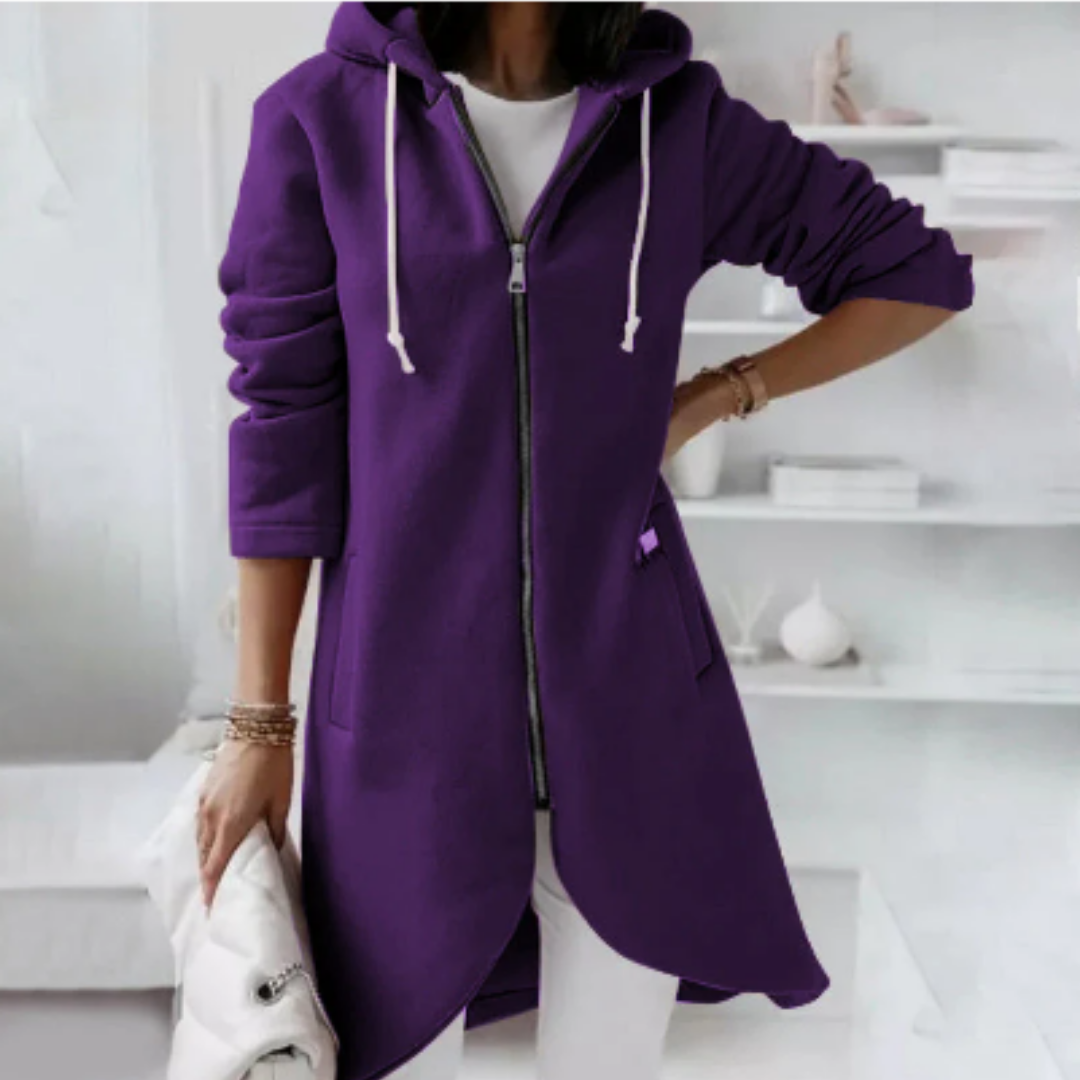 Ardria | Warm Zip Up Long Hooded Jacket For Women